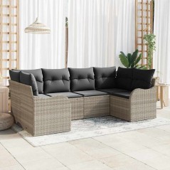 vidaXL Set di divani da giardino con 6 pezzi e cuscini in rattan grigio chiaro effetto poliestere.