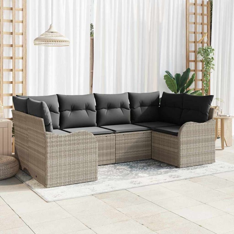 vidaXL Set di divani da giardino con 6 pezzi e cuscini in rattan grigio chiaro effetto poliestere.