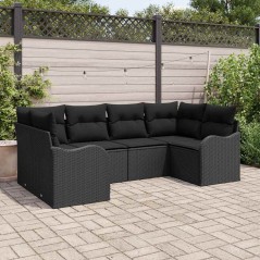 vidaXL Set di divani da giardino in 6 pezzi con cuscini neri in rattan sintetico.