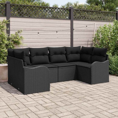vidaXL Set di divani da giardino in 6 pezzi con cuscini neri in rattan sintetico.