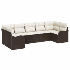 vidaXL Set da giardino con 7 pezzi e cuscini marroni in polirattan.