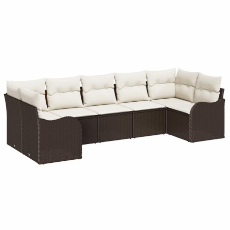 vidaXL Set da giardino con 7 pezzi e cuscini marroni in polirattan.