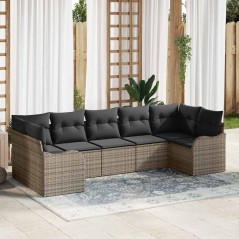 Set Divano Giardino 7 Pezzi Cuscini Grigio Polirattan