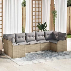 vidaXL Set da Giardino di 7 Pezzi con Cuscini Beige in Rattan Sintetico