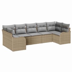 vidaXL Set da Giardino di 7 Pezzi con Cuscini Beige in Rattan Sintetico