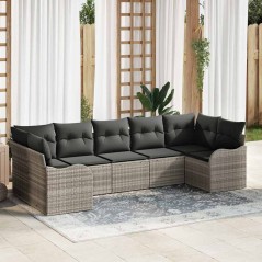vidaXL Set di divani da giardino da 7 pezzi con cuscini grigio chiaro in polyrattan.