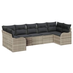 vidaXL Set di divani da giardino da 7 pezzi con cuscini grigio chiaro in polyrattan.