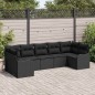 vidaXL Set di divani da giardino in rattan poliestere nero, 7 pezzi con cuscini.