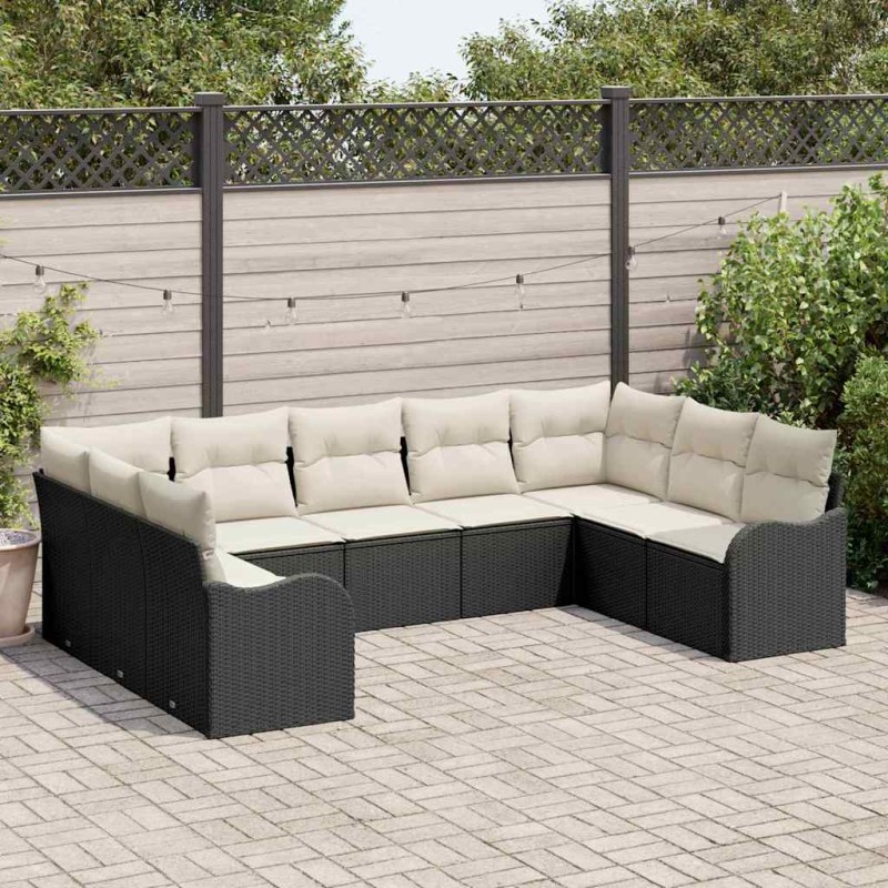 vidaXL Set Giardino 9 Pezzi con Cuscini Neri in Rattan Sintetico di