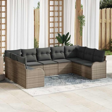 vidaXL Set di divani da giardino 9 pezzi con cuscini Grigio in Poly Rattan
