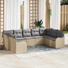 vidaXL Set divani da giardino 9 pezzi con cuscini beige in rattan sintetico