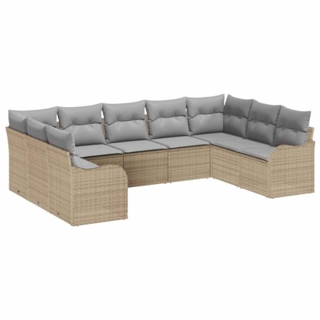 vidaXL Set divani da giardino 9 pezzi con cuscini beige in rattan sintetico