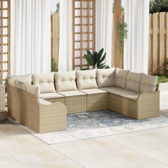 vidaXL Set di divani da giardino , 9 pezzi con cuscini beige in rattan sintetico