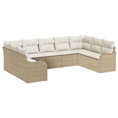 vidaXL Set di divani da giardino , 9 pezzi con cuscini beige in rattan sintetico