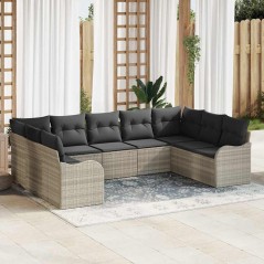 vidaXL Set Divano da Giardino 9 Pezzi con Cuscini Grigio Chiaro in Polirattan