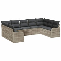 vidaXL Set Divano da Giardino 9 Pezzi con Cuscini Grigio Chiaro in Polirattan