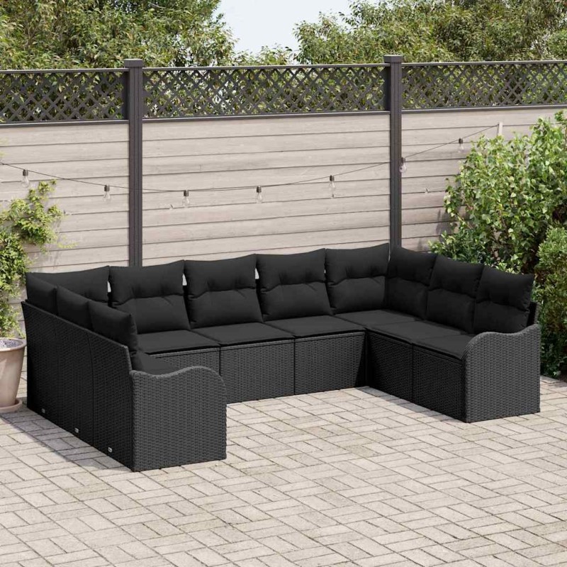 vidaXL Set Divano da Giardino 9 Pezzi con Cuscini Nero in Rattan Polyrattan