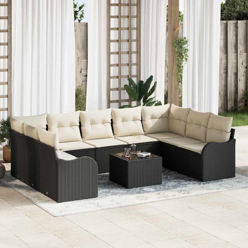 vidaXL Set di divano da giardino 9 pezzi con cuscini in rattan sintetico marrone.
