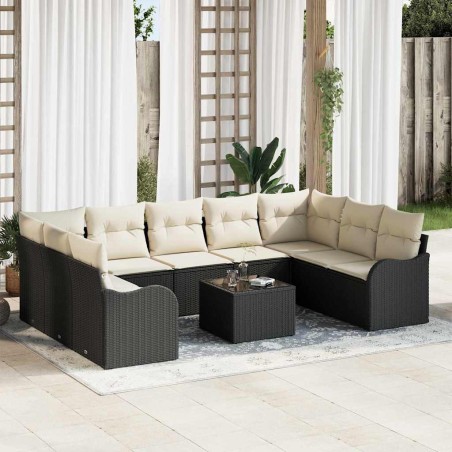 vidaXL Set di divano da giardino 9 pezzi con cuscini in rattan sintetico marrone.