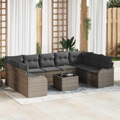 vidaXL Set di Divano da Giardino da 9 Pezzi con Cuscini Neri in Poly Rattan