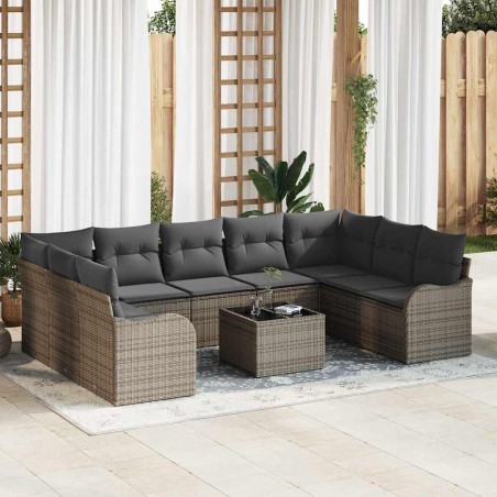 vidaXL Set di Divano da Giardino da 9 Pezzi con Cuscini Neri in Poly Rattan