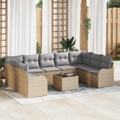 vidaXL Set Divano da Giardino 10 Pezzi con Cuscini Neri in Rattan Sintetico.