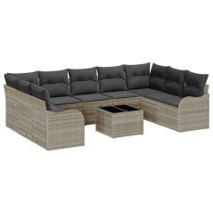 vidaXL Set di Sofà da Giardino di 10 Pezzi con Cuscini Grigi in Polirattan