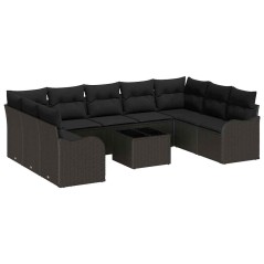 vidaXL Set di divani da giardino da 10 pezzi con cuscini in polyrattan beige.