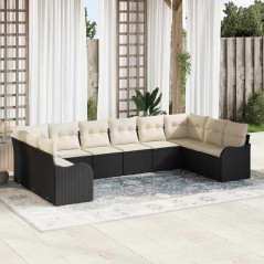 vidaXL Set di divani da giardino da 10 pezzi con cuscini neri in rattan di polipropilene.