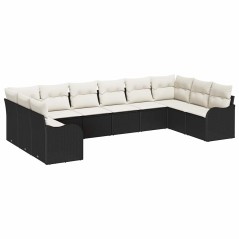 vidaXL Set di divani da giardino da 10 pezzi con cuscini neri in rattan di polipropilene.