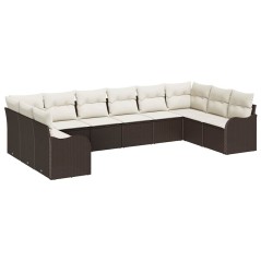 vidaXL Set Divano da Giardino da 10 Pezzi con Cuscini Marrone in Polyrattan