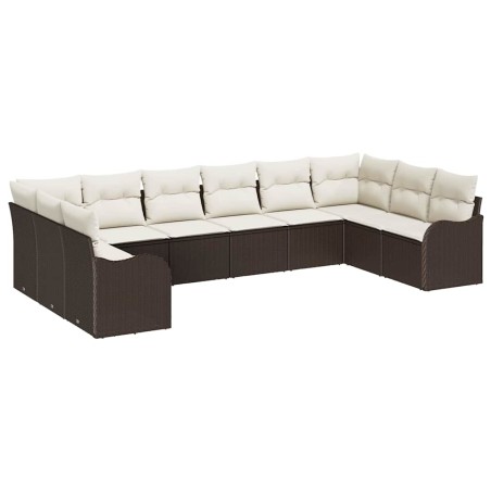vidaXL Set Divano da Giardino da 10 Pezzi con Cuscini Marrone in Polyrattan