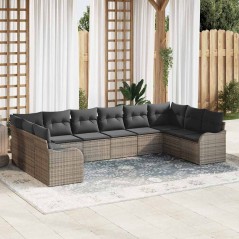 vidaXL Set di divano da giardino di 10 pezzi con cuscini grigi in rattan sintetico.