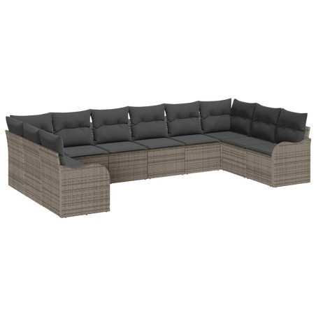 vidaXL Set di divano da giardino di 10 pezzi con cuscini grigi in rattan sintetico.
