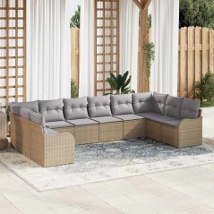 vidaXL Set di divani da giardino con cuscini beige in rattan sintetico, 10 pezzi.