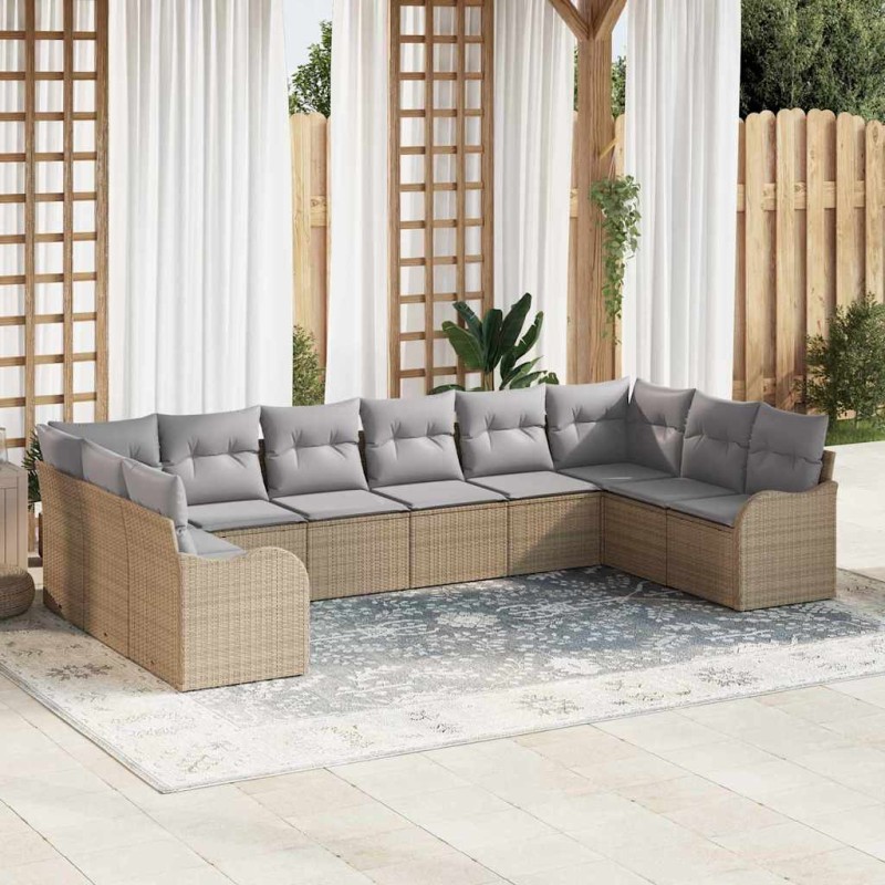 vidaXL Set di divani da giardino con cuscini beige in rattan sintetico, 10 pezzi. vidaXL Set di divani da giardino con cuscini beige in rattan sintetico, 10 pezzi.