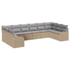 vidaXL Set di divani da giardino con cuscini beige in rattan sintetico, 10 pezzi.