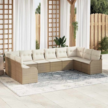 vidaXL Set Divano da Giardino da 10 Pezzi con Cuscini in Rattan Sintetico Beige