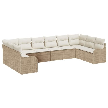 vidaXL Set Divano da Giardino da 10 Pezzi con Cuscini in Rattan Sintetico Beige