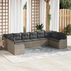 vidaXL Set Divano da Giardino 10 Pezzi con Cuscini in Rattan e Poliestere Grigio Chiaro