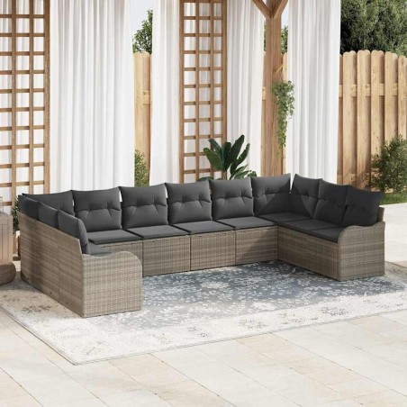 vidaXL Set Divano da Giardino 10 Pezzi con Cuscini in Rattan e Poliestere Grigio Chiaro