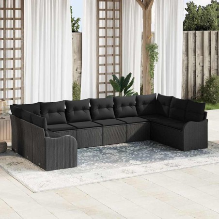 vidaXL Set di divani da giardino con 10 pezzi e cuscini neri in rattan sintetico