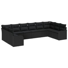 vidaXL Set di divani da giardino con 10 pezzi e cuscini neri in rattan sintetico