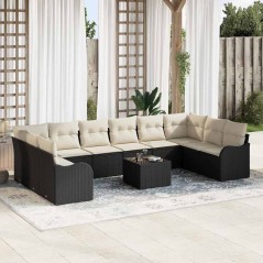 vidaXL Set di divani da giardino da 10 pezzi con cuscini in rattan sintetico marrone.