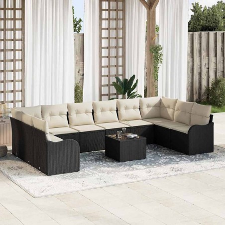vidaXL Set di divani da giardino da 10 pezzi con cuscini in rattan sintetico marrone.