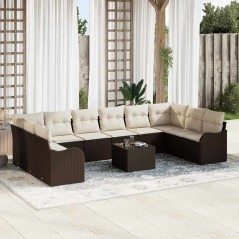 vidaXL Set da giardino in 10 pezzi con cuscini grigi e rattan sintetico.