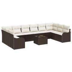 vidaXL Set da giardino in 10 pezzi con cuscini grigi e rattan sintetico.