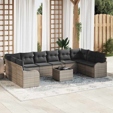 vidaXL Set di divani da giardino da 10 pezzi con cuscini in rattan sintetico nero.