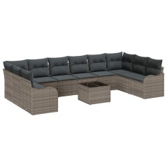 vidaXL Set di divani da giardino da 10 pezzi con cuscini in rattan sintetico nero.