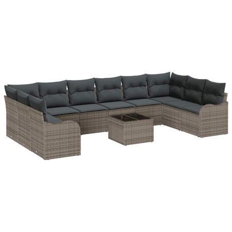 vidaXL Set di divani da giardino da 10 pezzi con cuscini in rattan sintetico nero.